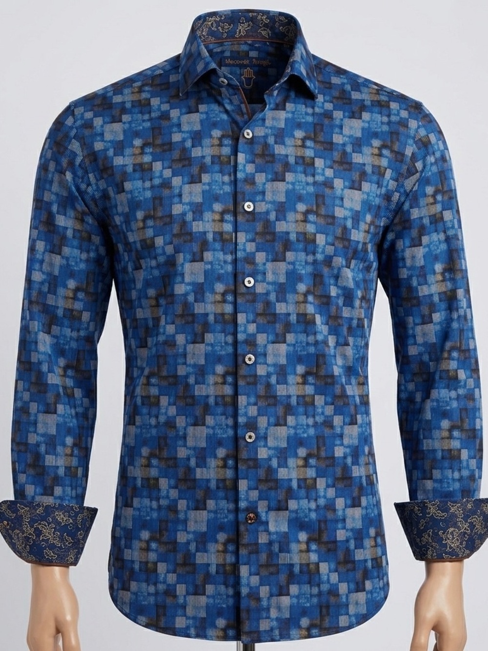 Visconti Black (Robert Graham) Mosaic Print Men’s Luxury Button Down Shirt SM
